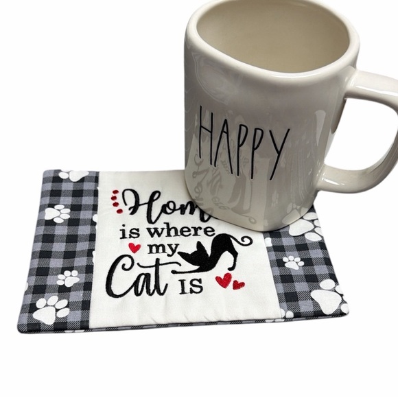 Hand Crafted Mug Rug Coaster Embroidered Cotton Fabric Padded Absorbs Liquid - Picture 5 of 9